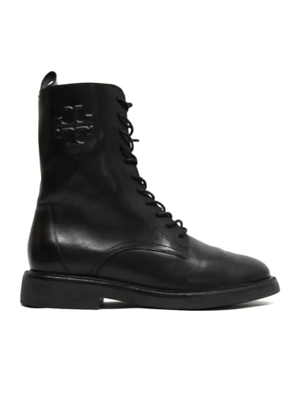 New! Tory Burch Double T Combat Boots Black Leather Size 8.5M DD509A 154336